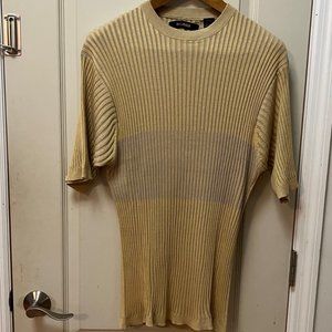 Bachrach Men's XL 70% Silk/30% Cotton s/s Lightweight crewneck knit. Yellow/grey